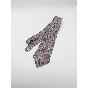 Halston III 100% Italian Silk Tie Purple Blue Tan Floral 54" Paisley Pastel